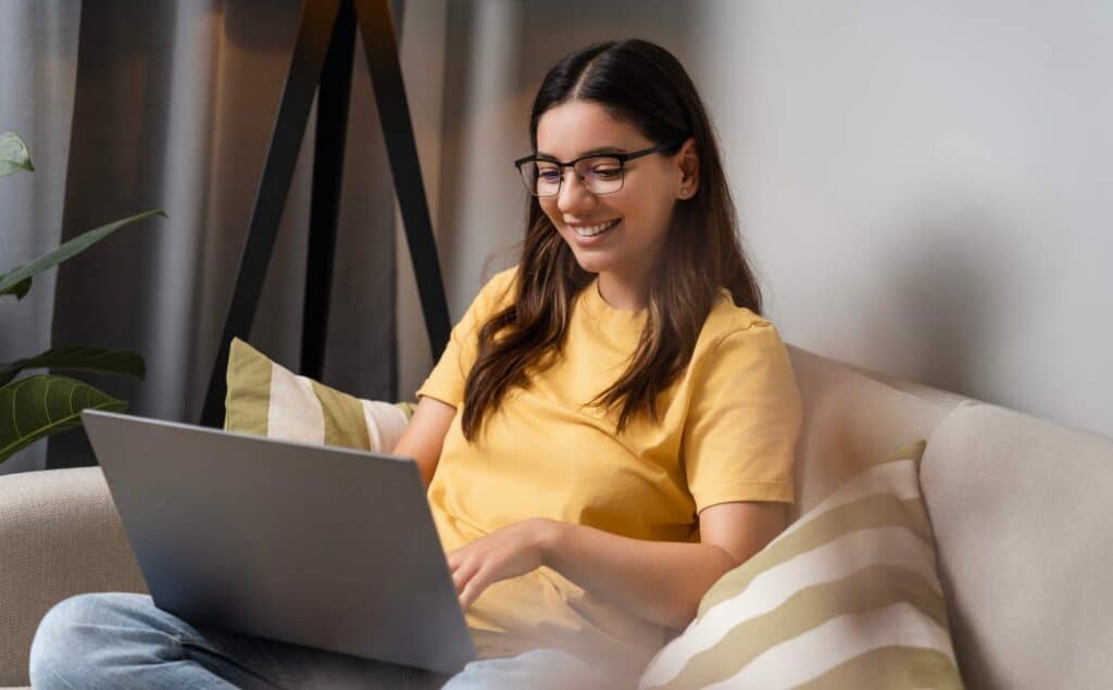 Woman in a video therapy session as part of virtual addiction treatment in Greensboro, NC.