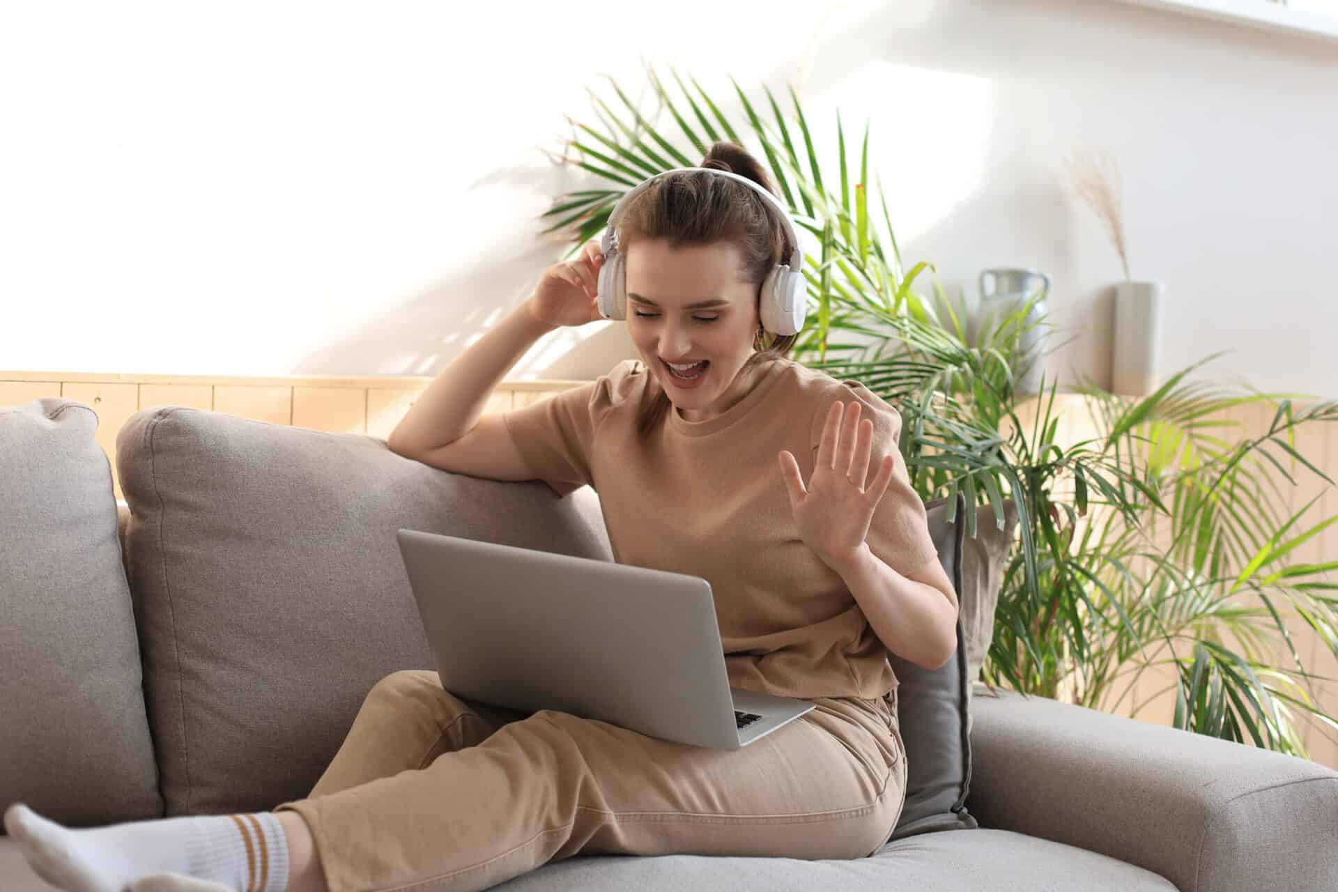 A woman enjoys virtual treatment through our Durham, NC rehab program.